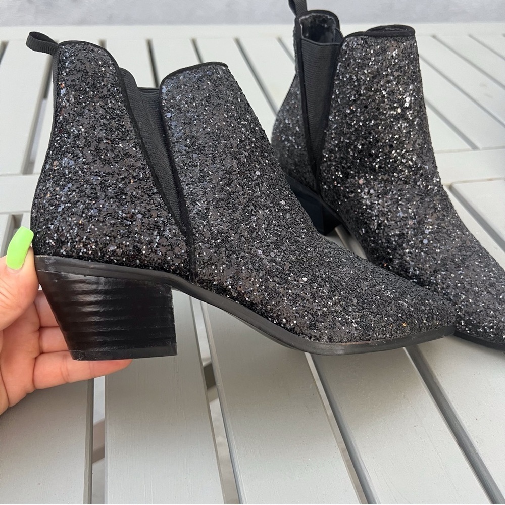 ZARA BLACK GLITTER ANKLE BOOTS BLOCK HEEL SIZE 36